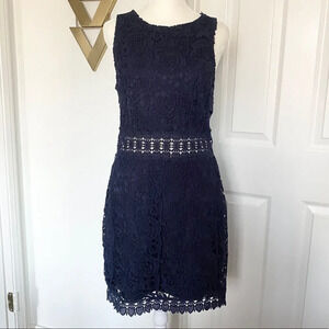 Mademoiselle Philip Marc Navy Blue Floral Lace Sleeveless Midriff Mini Dress